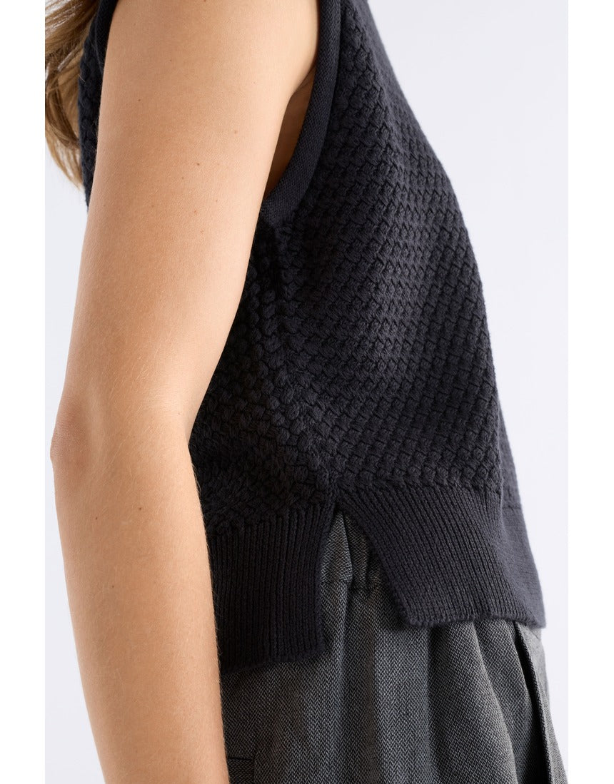 Black Elk Naya Knit Vest from ELK The Label featuring a cozy, textured knitwear design perfect for layered winter style.