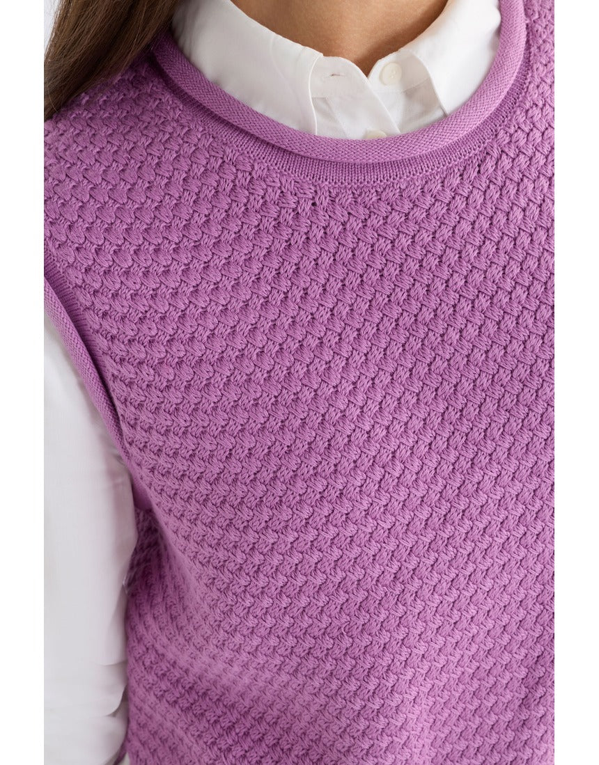 Violet Elk Naya knit vest from ELK The Label featuring a cozy, textured knitwear design with a round neckline.