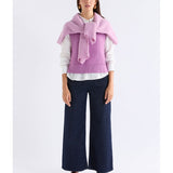 ELK The Label Naya Knit Vest in violet, featuring a cozy knitwear design with a sleeveless style and textured pattern.