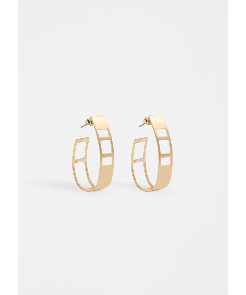 Gold Elk Skeni earrings by ELK The Label featuring sleek, modern design with polished gold finish and delicate hoops.