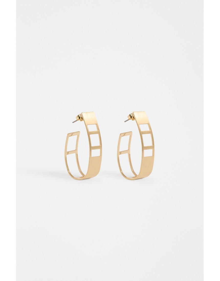 Gold Elk Skeni earrings by ELK The Label featuring sleek, modern design with polished gold finish and delicate hoops.