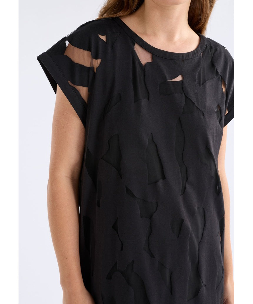 Black Elk Varr Burnout Dress from ELK The Label, featuring a stylish burnout fabric with a flowy silhouette.