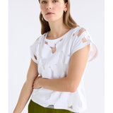 White Elk Varr Burnout Top from ELK The Label, featuring lightweight, semi-sheer fabric with a relaxed fit and subtle burnout pattern.