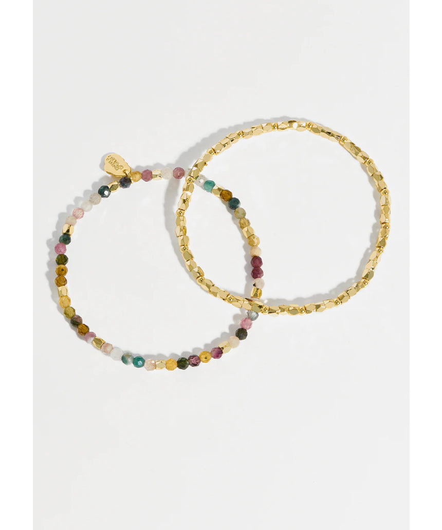 Estella Bartlett Coco & Tourmaline bracelet featuring colorful beads and delicate design on a white background.