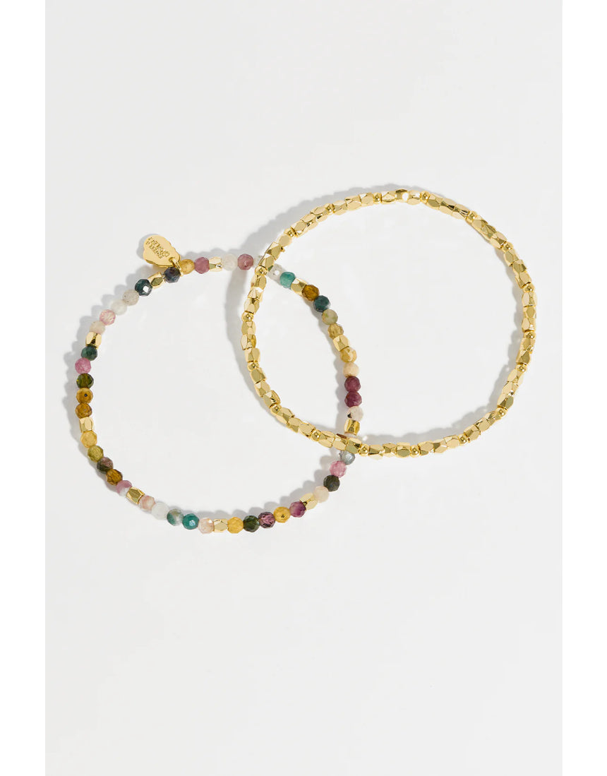 Estella Bartlett Coco & Tourmaline bracelet featuring colorful beads and delicate design on a white background.
