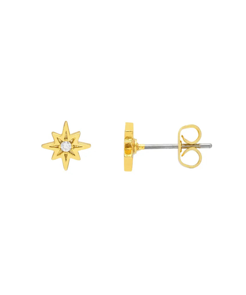 Estella Bartlett North Star stud earrings featuring small, silver star-shaped design with a shiny finish.