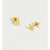 Estella Bartlett North Star stud earrings featuring small, shiny star-shaped silver earrings on a white background.