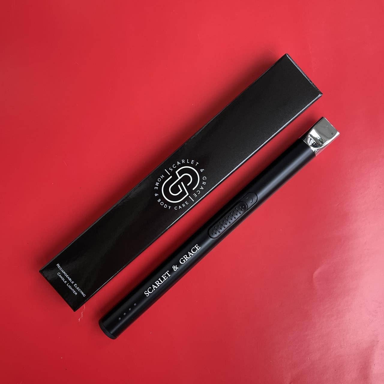 Scarlet & Grace rechargeable matte black lighter with sleek design, compact and stylish for everyday use