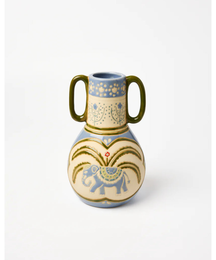 Jones & Co Samira Vase Elephant, decorative ceramic vase with elephant design, ideal for home decor or floral arrangements.