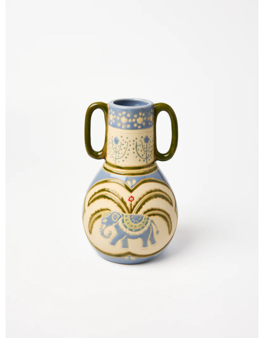 Jones & Co Samira Vase Elephant, decorative ceramic vase with elephant design, ideal for home decor or floral arrangements.
