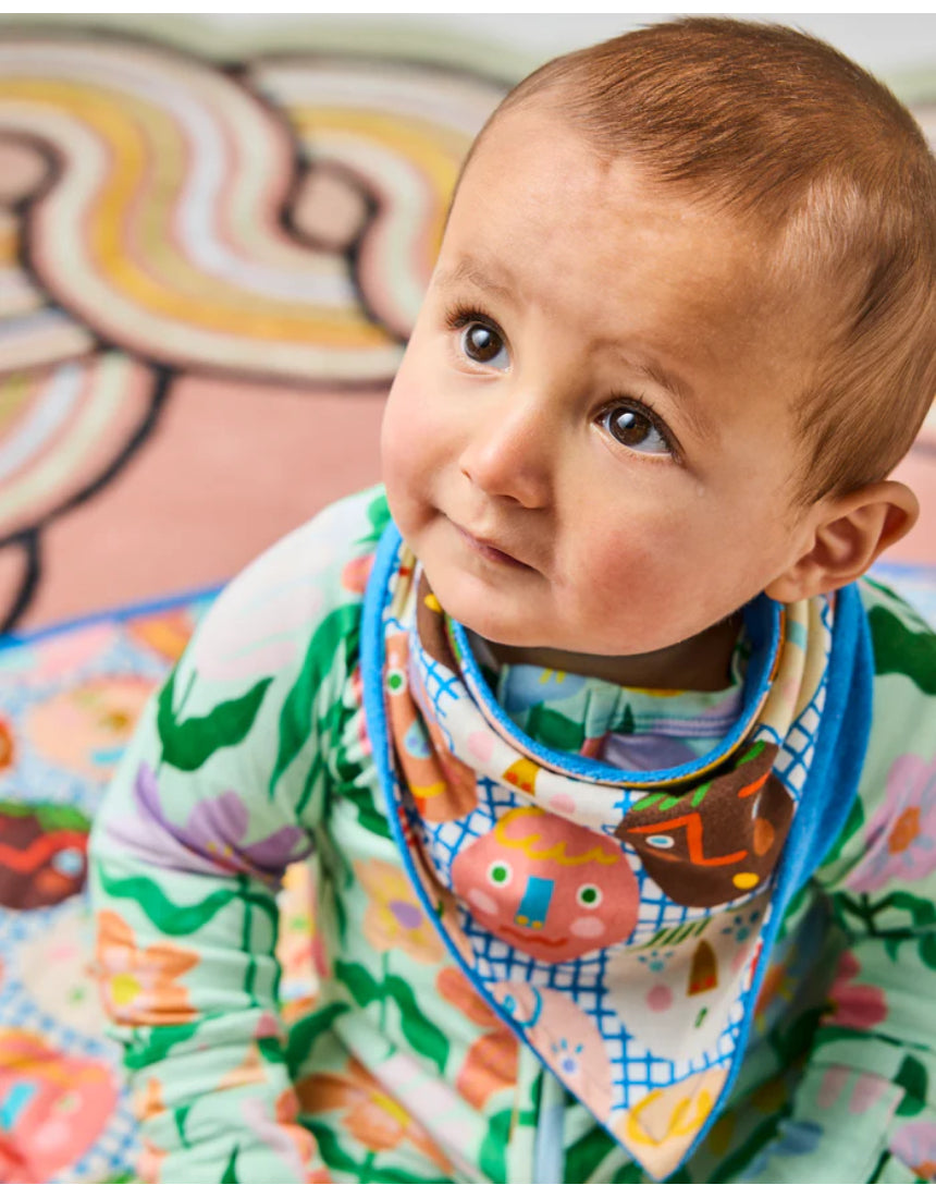 Kip & Co Happy Stars dribble bib set featuring cheerful star patterns, soft fabric, and adjustable neck closures for babies.