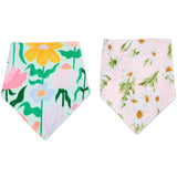 Kip & Co Sweet Flowers dribble bib set with colorful floral patterns on soft fabric for babies.