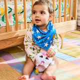 Kip & Co Happy Stars dribble bib set with colorful star patterns and soft fabric, designed for babies' comfort and style.