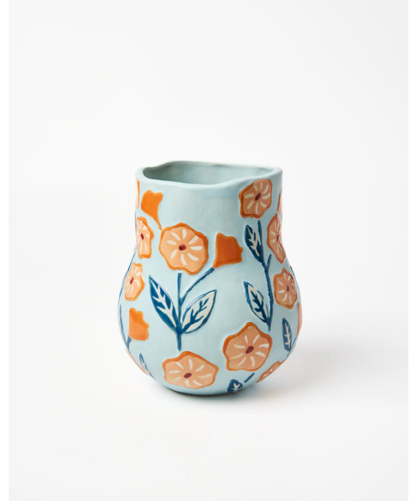 Jones & Co blue Juniper vase, ceramic decorative vase with a smooth finish and elegant design.
