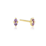 Linda Tahija February birthstone stud earrings featuring sparkling amethyst gemstones in gold setting.