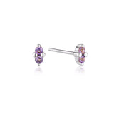 Linda Tahija February birthstone stud earrings with purple amethyst gemstones set in silver.