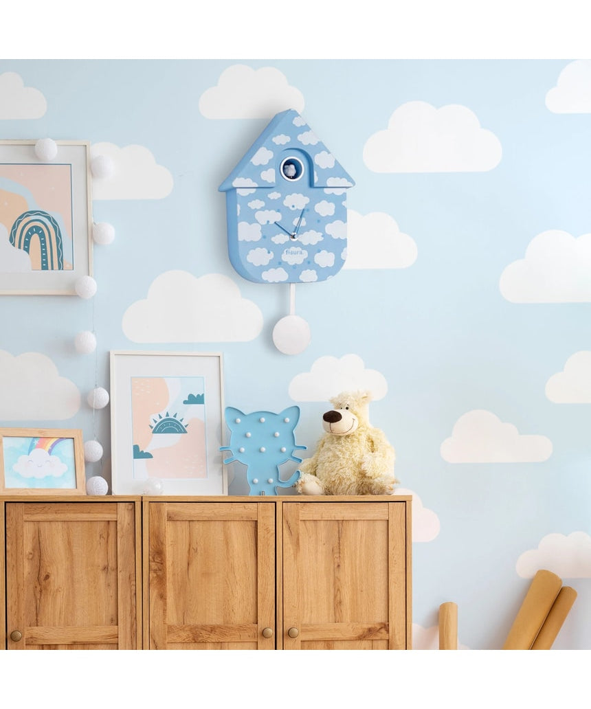 Fisura cuckoo clock featuring a cloud design with a wooden finish and traditional clock face, showcasing a decorative timepiece.