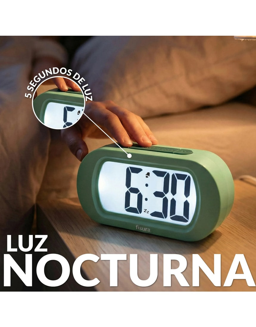 Green Fisura Gummy Alarm Clock with playful gummy shape and digital display, designed for easy time reading.