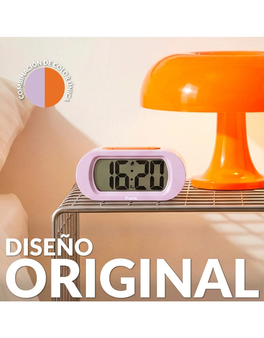 Lilac Fisura Gummy Alarm Clock with playful, rounded design and digital display, perfect for a fun bedroom decor.