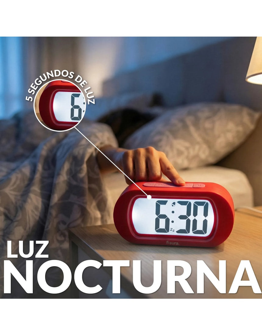 Red Fisura Gummy Alarm Clock with playful gummy bear design and digital display, compact and colorful bedside clock.