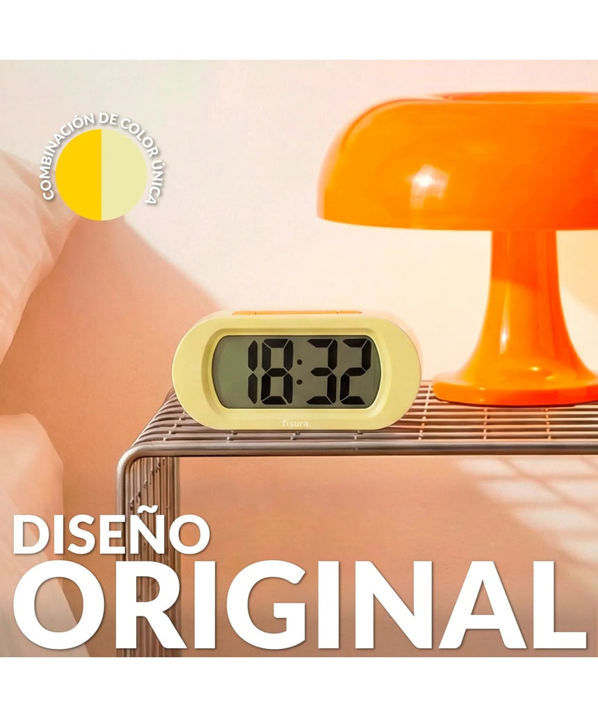 Yellow Fisura Gummy Alarm Clock with playful gummy bear design, digital display, and compact tabletop shape.
