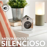 Chrome Fisura Little House alarm clock with a compact house-shaped design and clear clock face.