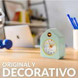 Green Fisura Little House Alarm Clock with classic house design and clock face, perfect for bedside or desk use.