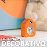 Orange Fisura Little House Alarm Clock showing time with a cute house-shaped design on a white background.