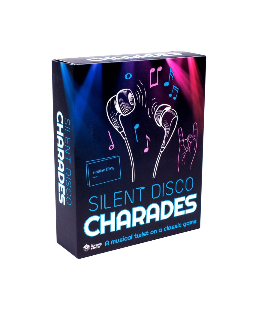Fizz Creations Silent Disco Charades Game, a fun party game with colorful cards and headphones for silent acting and guessing.