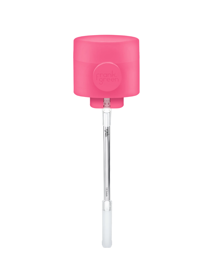 Frank Green drinkwear switch lid with straw and strap, featuring a blush-colored design and secure strap for convenient sipping.