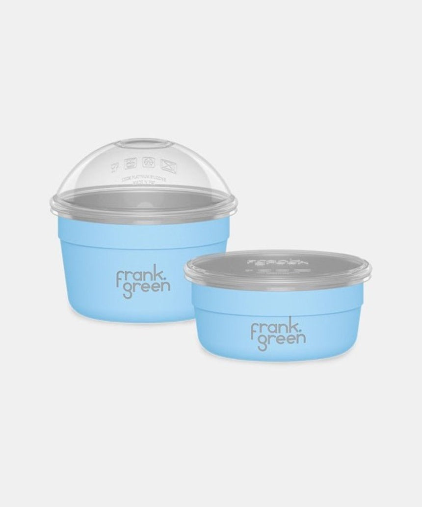 Frank Green stainless steel to-go bowls in sky blue, duo pack food containers for lunch or snacks.