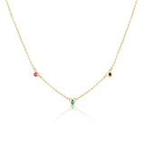Linda Tahija Trilogy Satellite Necklace featuring multicolour gemstone pendants on a gold chain.