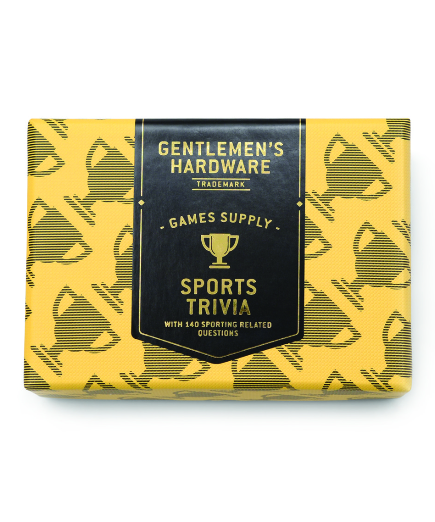 Gentlemen's Hardware Sports Trivia game box with colorful design and sports-themed illustrations on the cover.