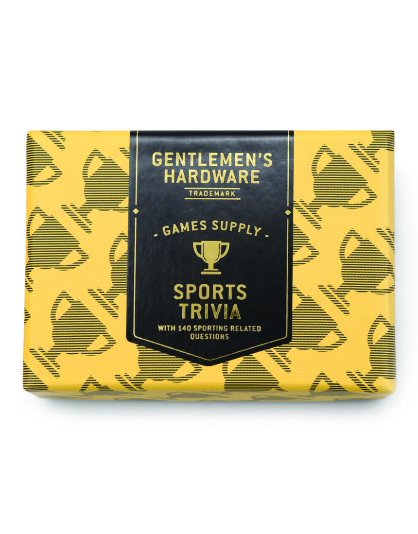 Gentlemen's Hardware Sports Trivia game box with colorful design and sports-themed illustrations on the cover.