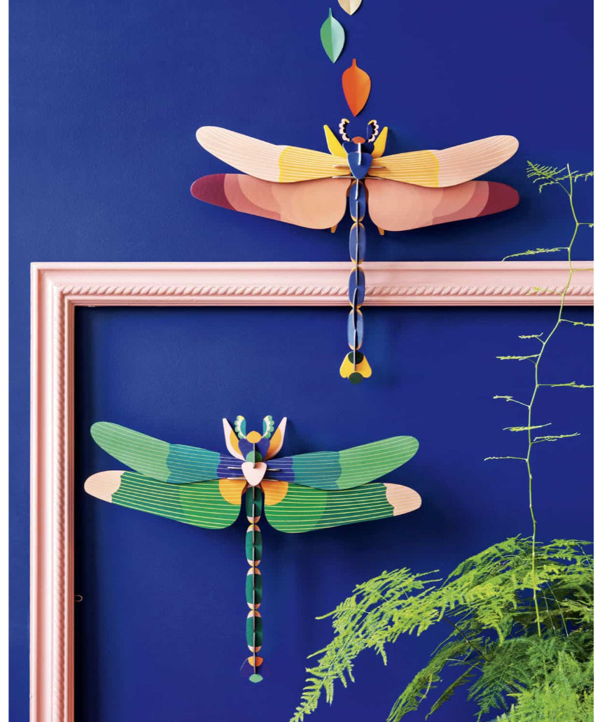 Studio Roof green dragonfly wall art, A4 size, vibrant nature-inspired wall decor featuring a large green dragonfly illustration.