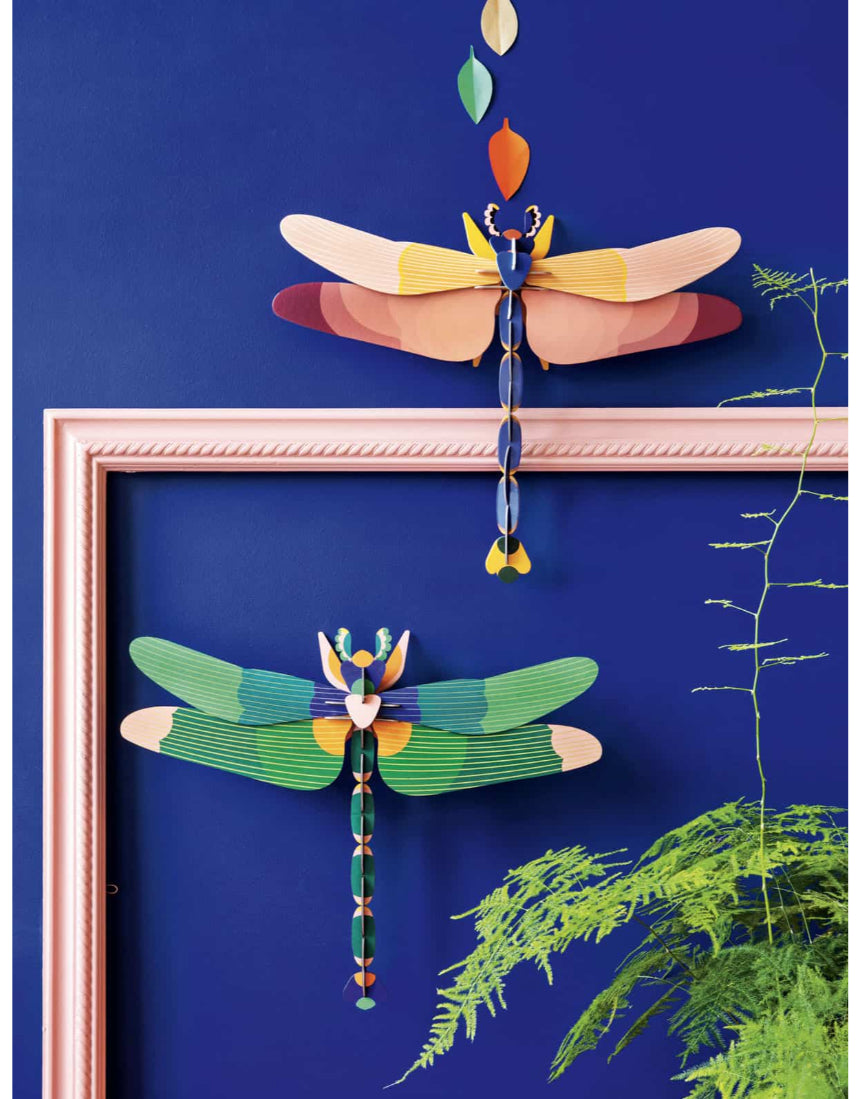 Studio Roof green dragonfly wall art, A4 size, vibrant nature-inspired wall decor featuring a large green dragonfly illustration.