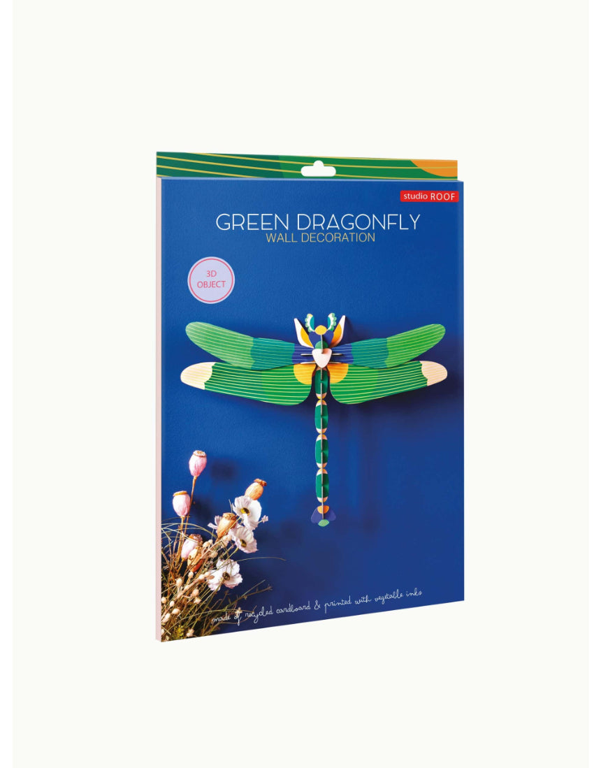 Studio Roof green dragonfly wall art in A4 size, featuring vibrant dragonfly design for decorative wall decor.