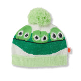 Halcyon Nights Happy Harvest knit beanie hat with colorful vegetable and pea pattern for kids.