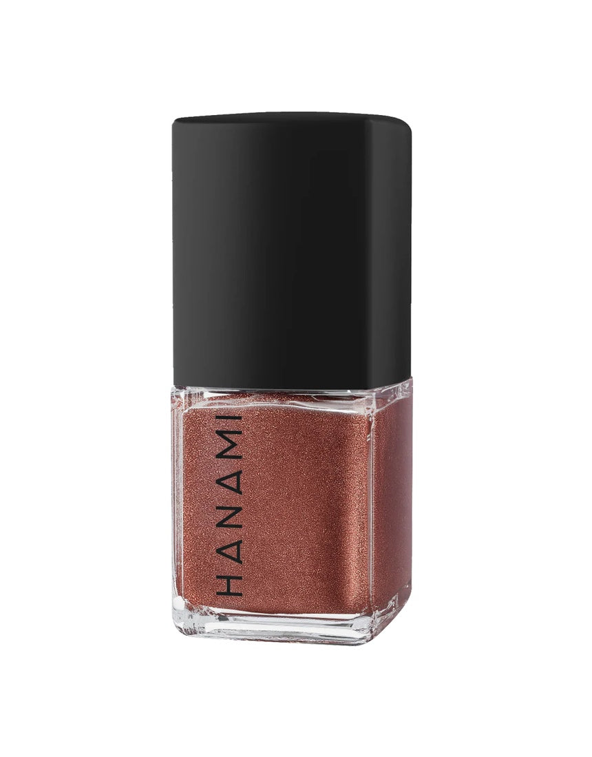 Hanami Rosewood nail polish bottle from Hanami Cosmetics, showcasing deep, rich wood-toned nail color in a sleek bottle.