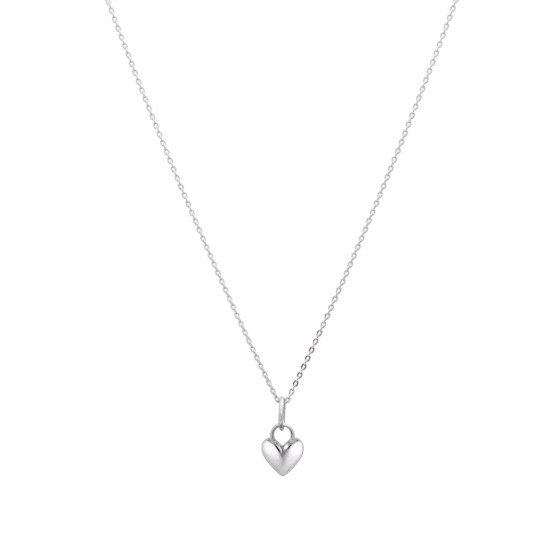Linda Tahija Amore charm necklace featuring a sterling silver heart-shaped pendant on a delicate chain.