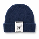 Humphrey Law alpaca blend beanie in denim, close-up of soft knit fabric and snug fit, stylish winter accessory.