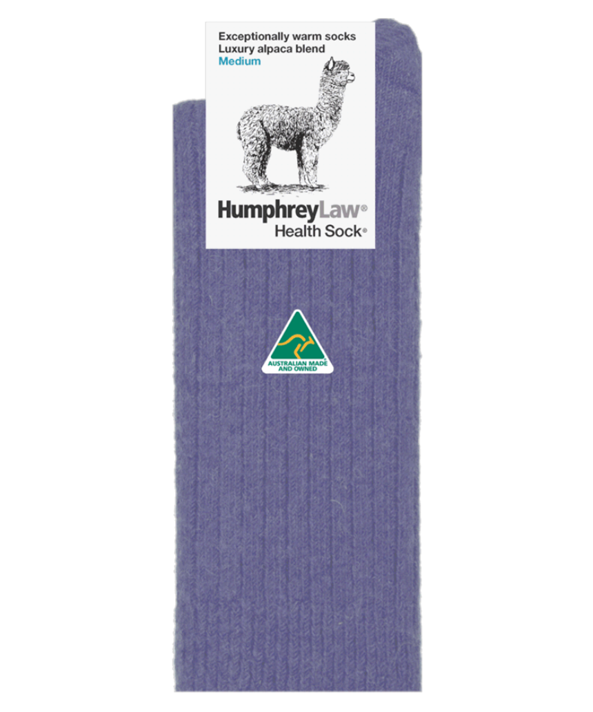 Humphrey Law medium powder pink alpaca socks with cozy, soft knit texture and ribbed cuff detail.