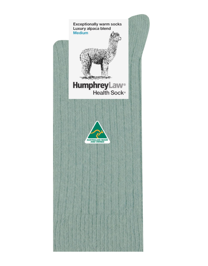 Humphrey Law medium alpaca socks in powder pink, soft knit with cozy, warm texture and ribbed cuff for comfortable wear.