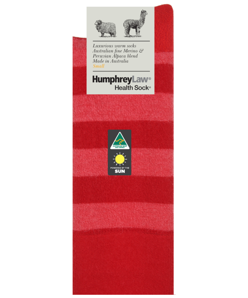 Humphrey Law Fine Merino and Baby Alpaca Socks in small size, featuring a berry color with soft, cozy knit texture.