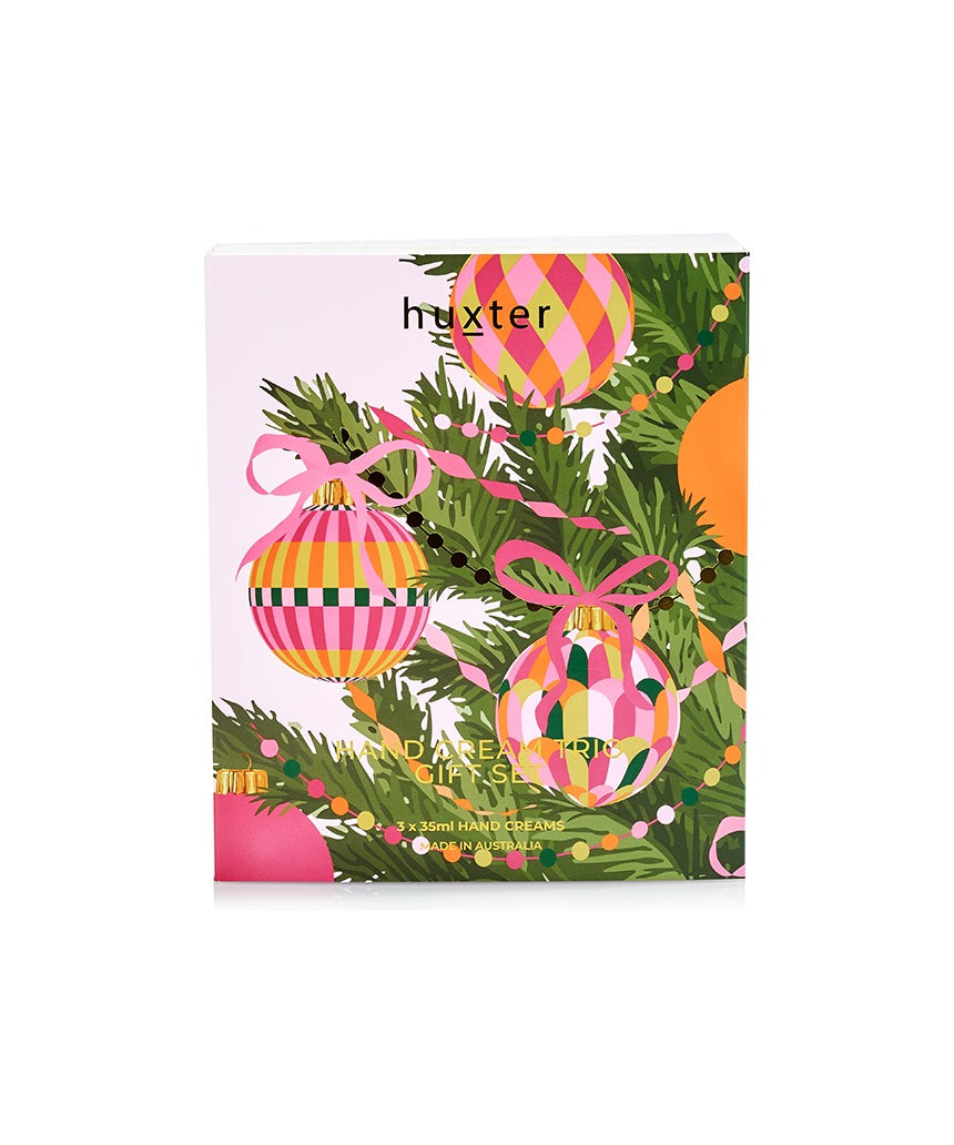 Huxter Adorned Christmas Hand Cream Gift Set with three luxurious hand creams in festive packaging.