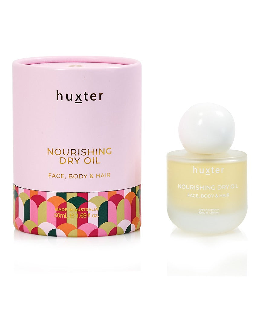 Huxter Adorned Christmas Nourishing Dry Oil 50ml, a luxurious body oil with festive packaging and a nourishing formula.