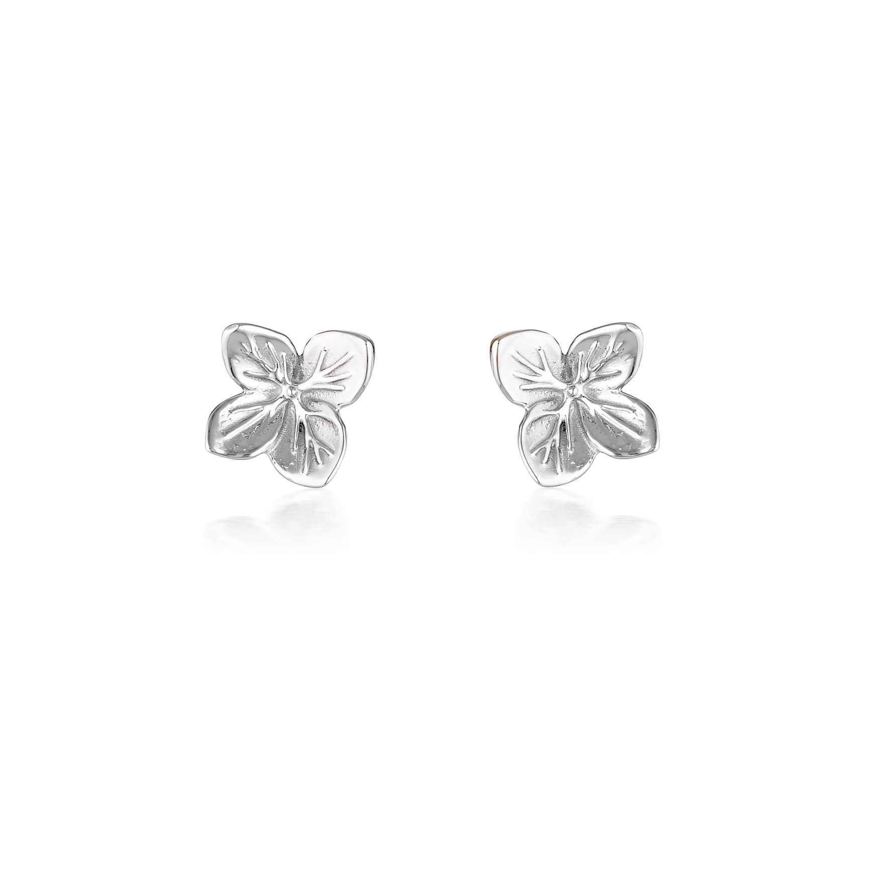 Linda Tahija hydrangea stud earrings in sterling silver featuring delicate floral design.