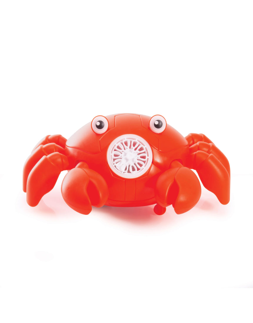Colorful crawling crab bubble blower toy by isAlbi with vibrant crab design and bubble wand for children to play and blow bubbles.