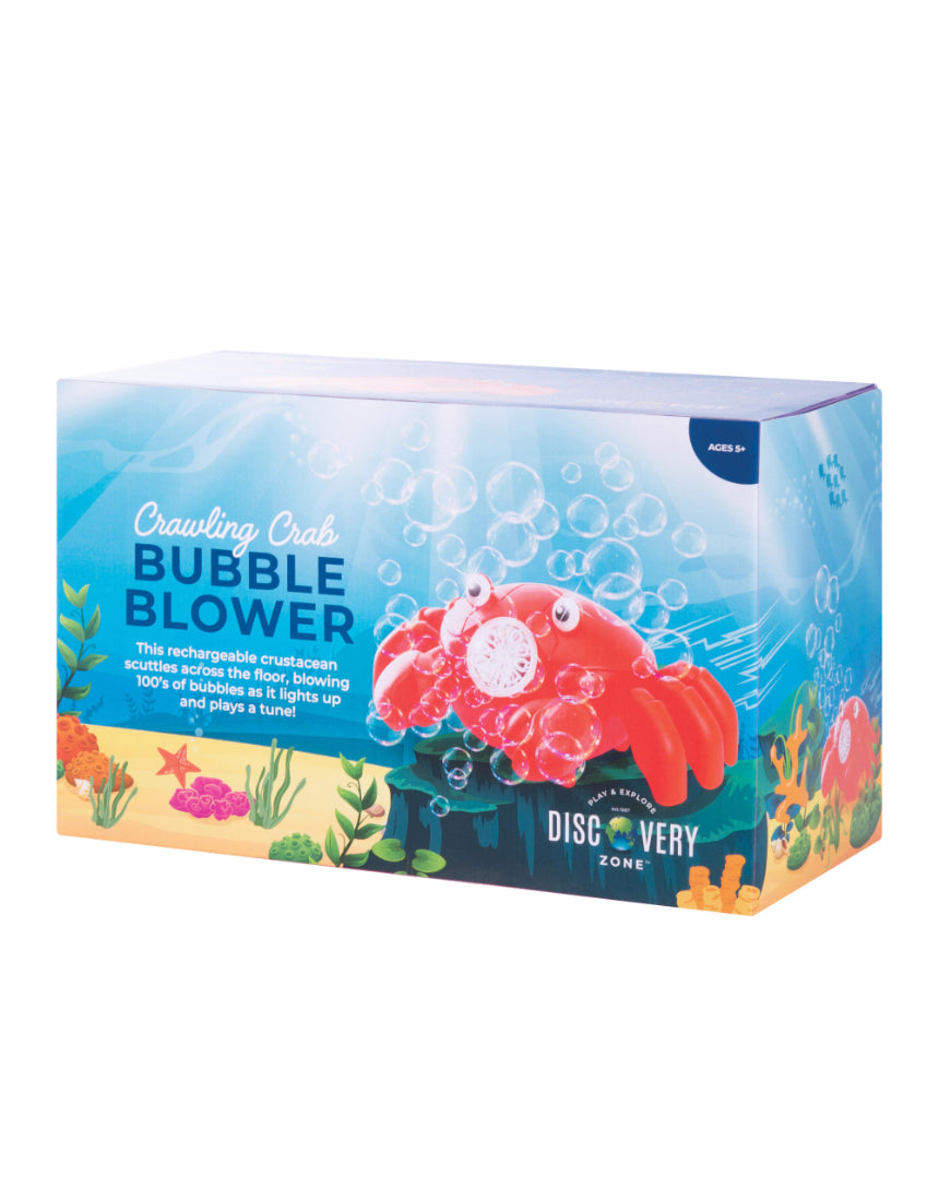 Colorful crawling crab bubble blower toy by isAlbi with vibrant design, creating bubbles for kids' outdoor fun.