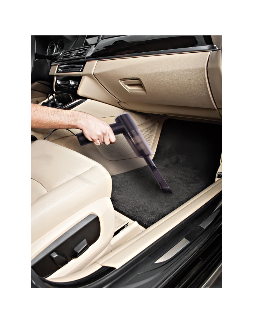 isAlbi Deluxe car vacuum cleaner and pump for car cleaning, showing compact device with hoses and attachments.